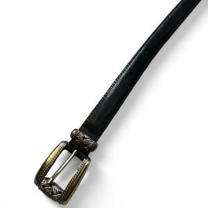 Vintage Brighton black leather belt silver hardware size medium 37 inches‎